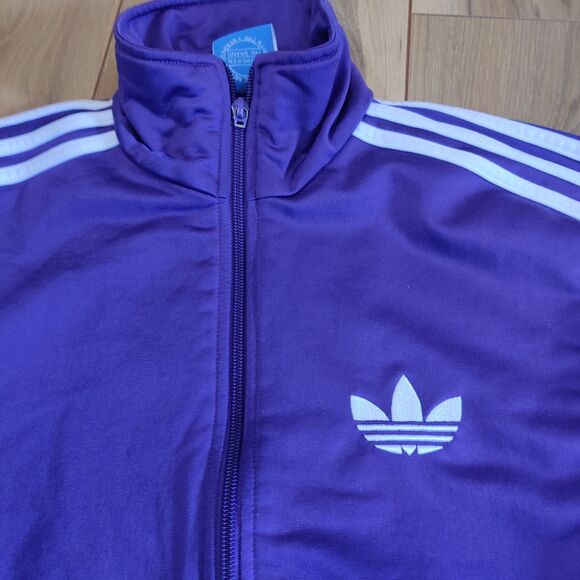 Adidas Purple Track Jacket Classic Striped Trefoil Logo Full Zip Size Small - Picture 6 of 15